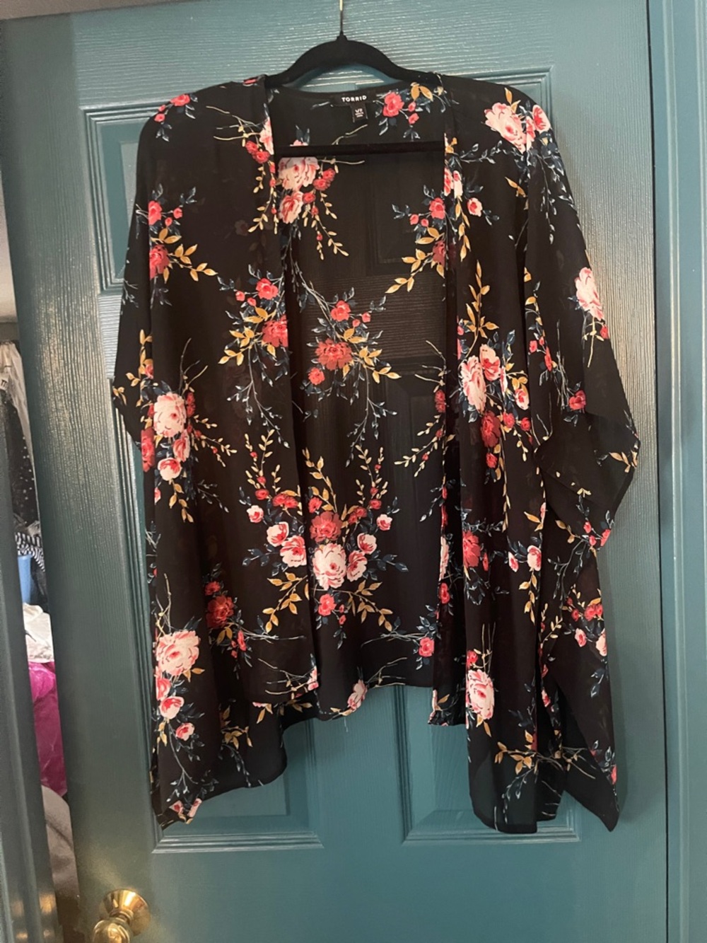 torrid Black Floral Open Front Kimono Cardigan